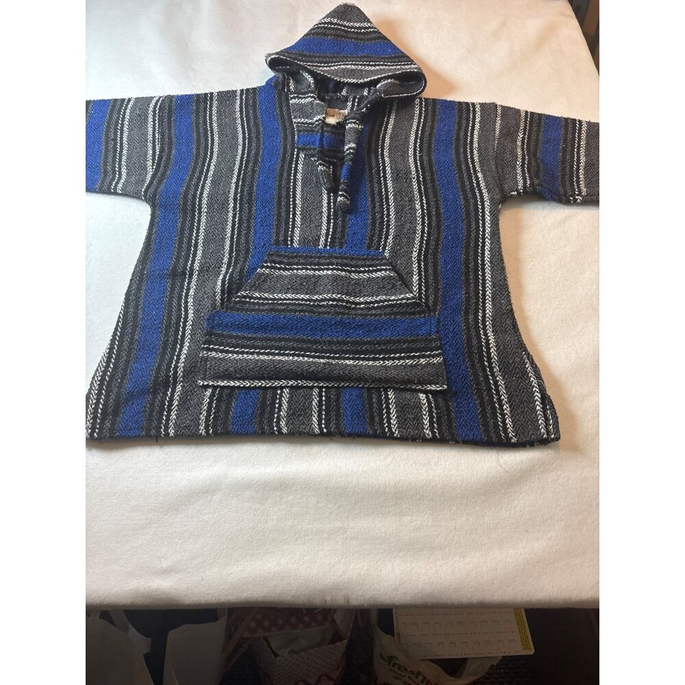 Earth Rogz Medium Mexican‎ Baja Hoodie Sweatshirt Striped Pullover With Kangaroo